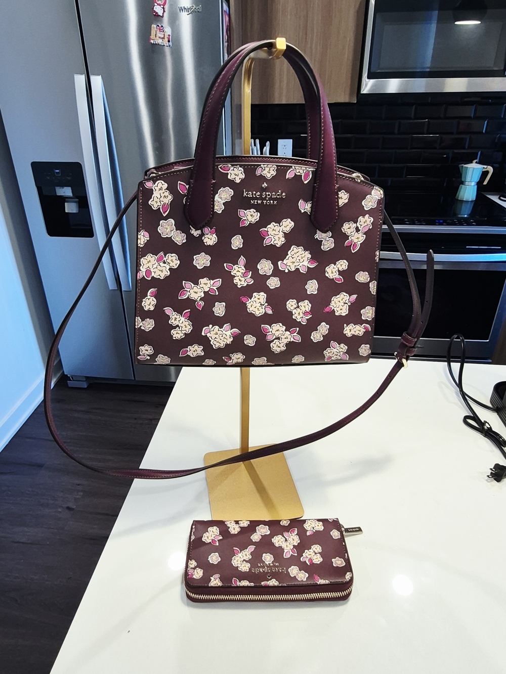 Kate Spade Plum Floral Dome Satchel  and Wallet